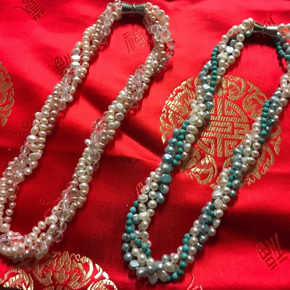 Pearl, Swarovski Crystal and gemstone necklace